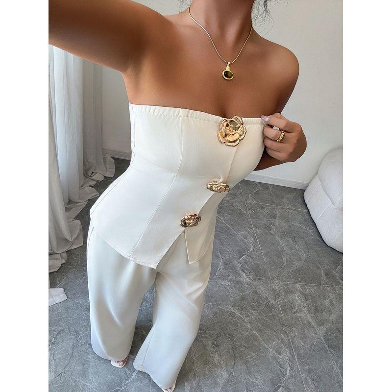 Western Style New Fashion Sexy Tube Top Top High Waist Wide Leg Pants Two-Piece Set Top and Pants Set