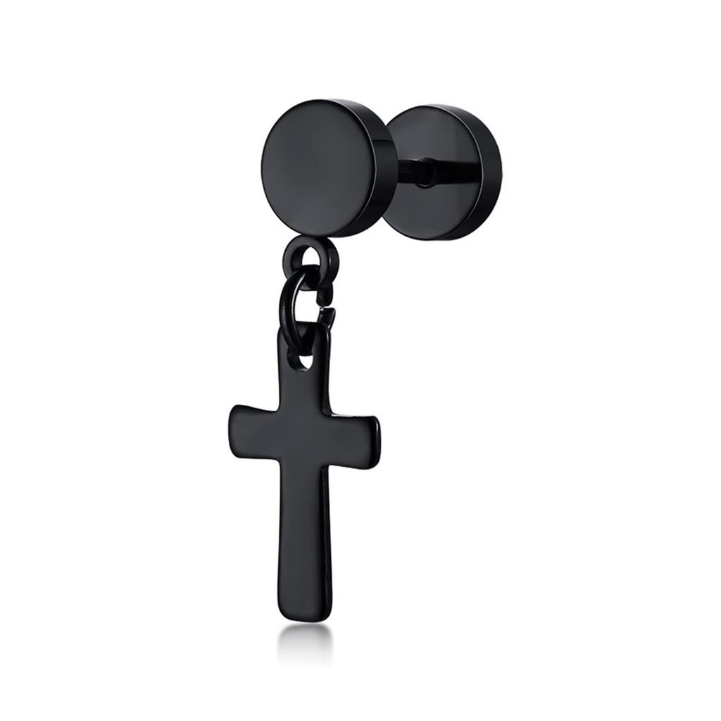 Vnox 1 Stuk Gotische Punk Hoepel Oorbellen voor Mannen Vrouwen, Zwart Roestvrij Staal Huggie Hoops Oor Sieraden, Kruis Geometrisch Hangend