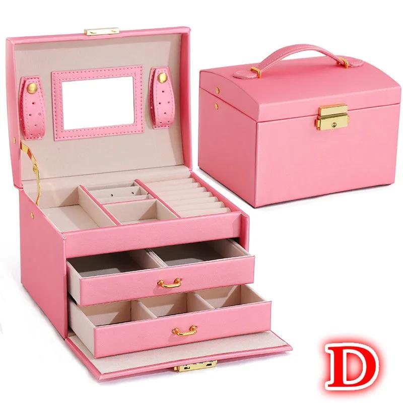 

Шкатулка для драгоценностей, зеркальная 3-слойная большая вместительная шкатулка для ювелирных изделий, органайзер для макияжа, держатель для сережек, подарочные коробки для хранения макияжа, ювелирные изделия D