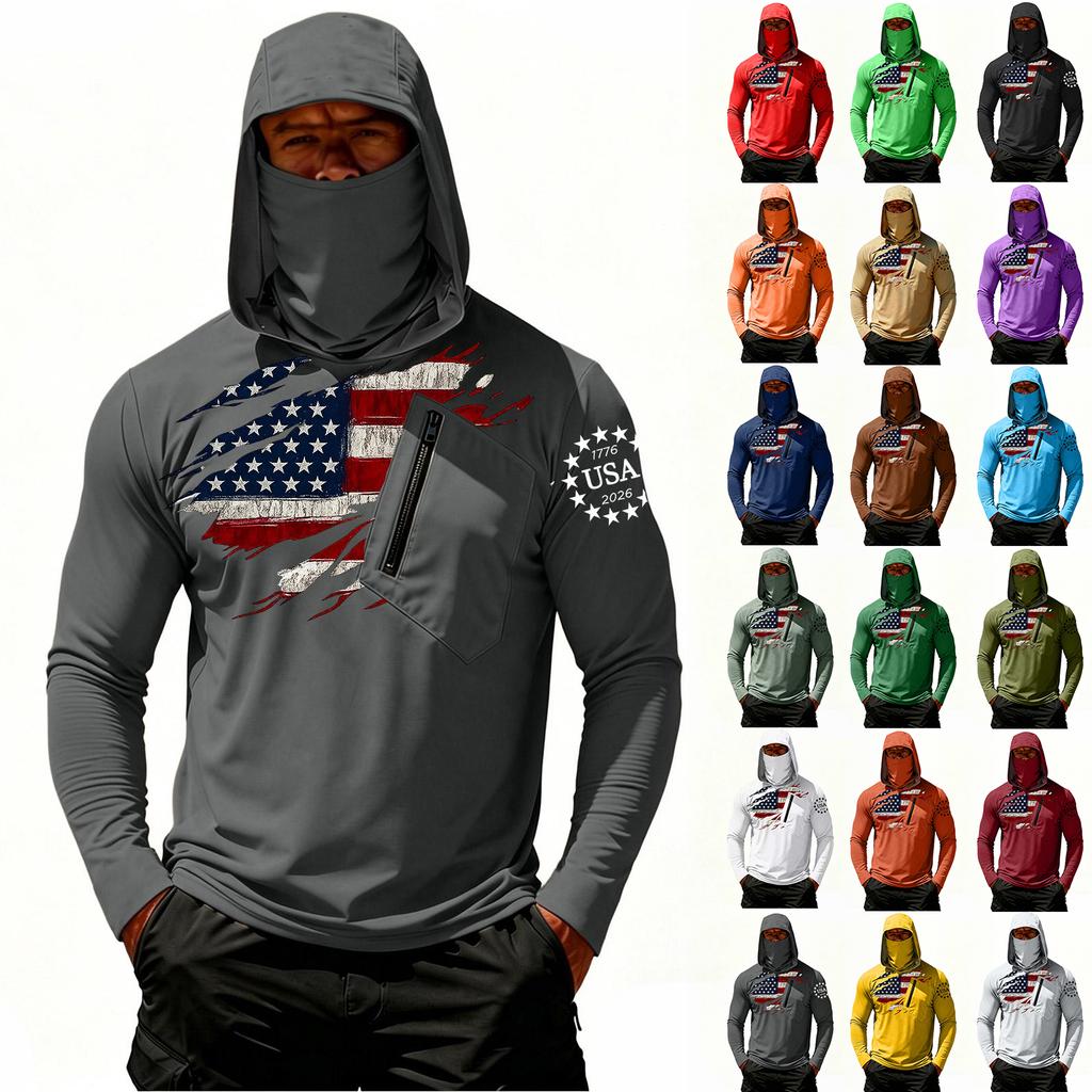Camiseta Casual con Capucha de Manga Larga para Hombre con Protección Solar