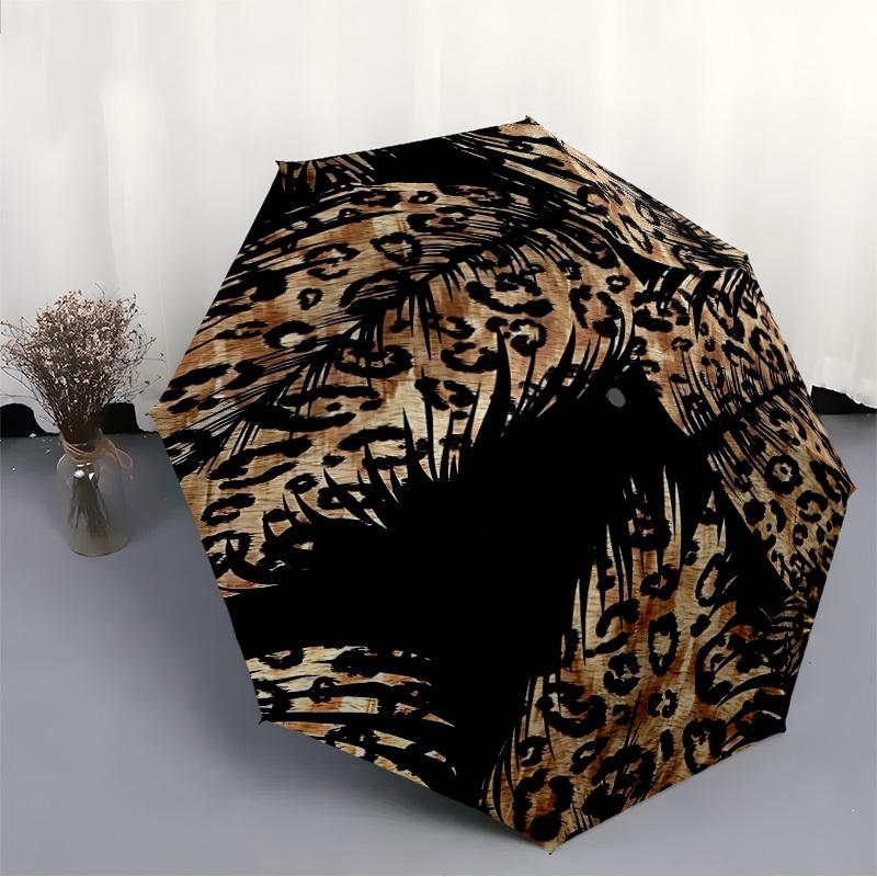 1pc Leopard Palm Automatic Open/Close Umbrella Compact Folding Umbrella, All-Season Portable Umbrella for Women/Men250