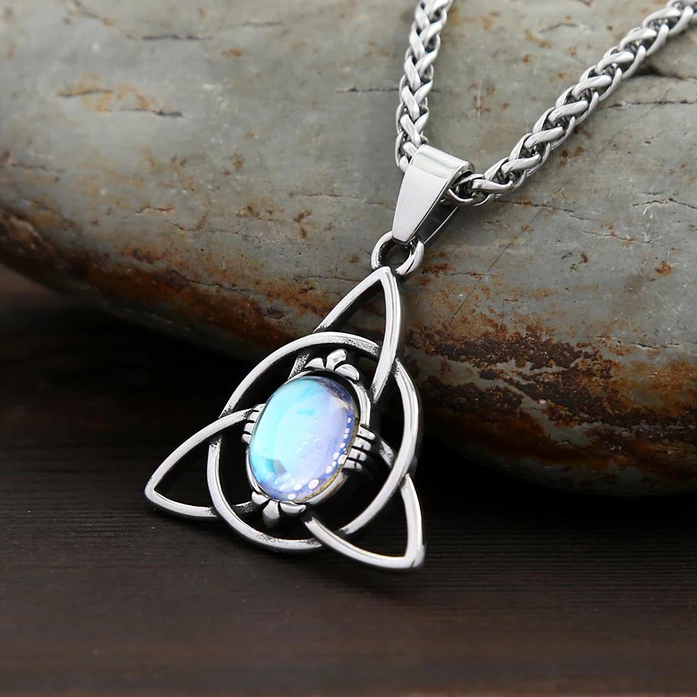 Vintage Nordic Stainless Steel Trinity Knots Pendant Necklaces For Men Women  Opal Necklace Viking Amulet Jewelry Gifts