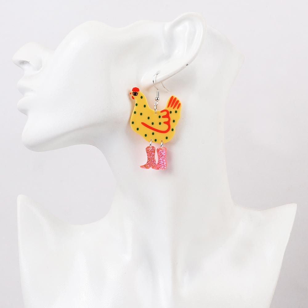 Funny High Heels Hen Dots Acrylic Drop Earrings for Women Girl Cartoon Graffiti Printing Chicken Dangle Earrings Fashion Jewelry
