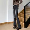 American high-waisted elastic flared jeans women's 2025 spring and autumn new thin and high double-button jeans tide
