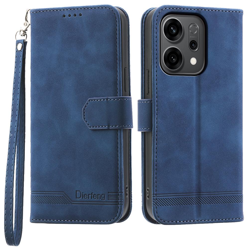 DIERFENG DF-03 For Oppo Reno14 F 5G Case Lines Imprint Wallet Leather Phone Cover with Wrist Strap