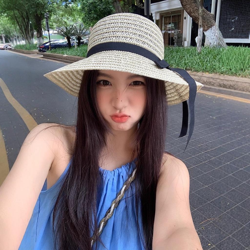 Women's Summer Wide Brim Woven Sun Protection Hat Hollowed-Out Sun Hat Casual Vacation Style Beach Straw Hat