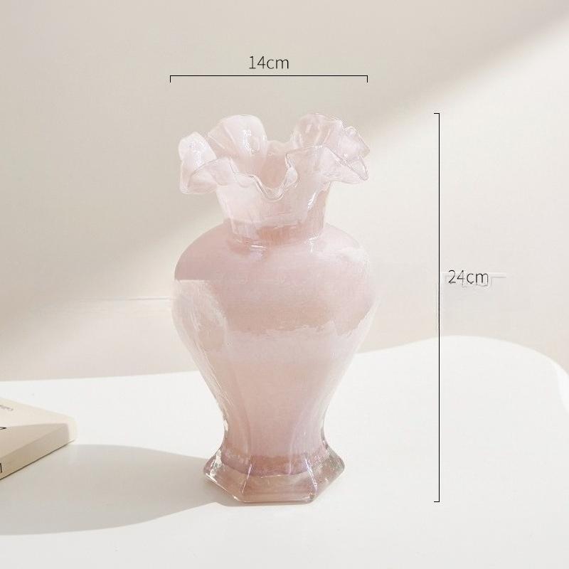 

Vintage Fenton Handmade Glass Vase Hexagon Floral Edge Table Decor Hydroponic Flower Vase Home Decor