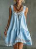 Damen ärmelloses quadratischer Ausschnitt mehrlagiges Minikleid lässig lockere Passform Sommerkleid