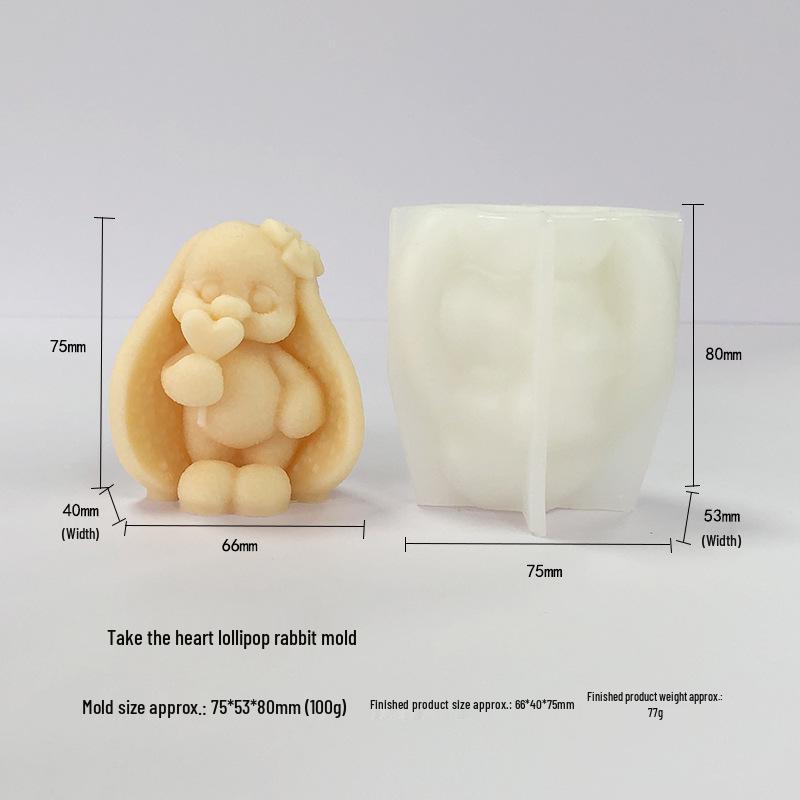 

Силиконовая форма для свечей в виде мультяшного кролика для DIY леденцов, гипса, смолы и выпечки. Heart Lollipop Rabbit Mold