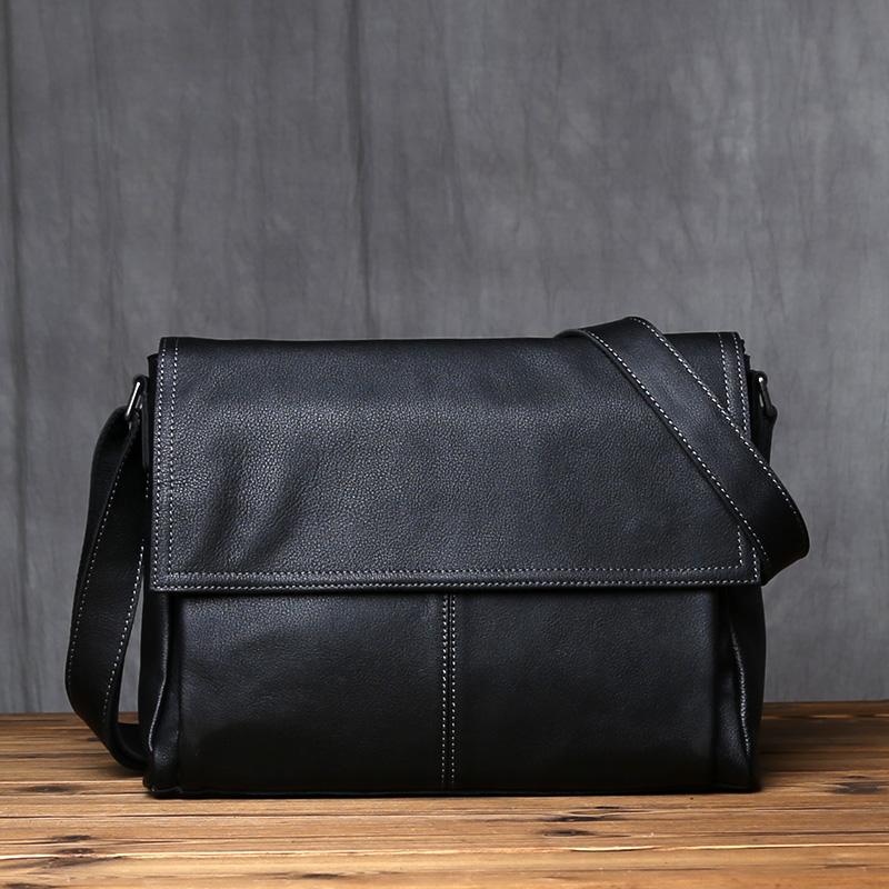 

NZPJ Genuine Leather Men s Shoulder Bag, Top Layer Cowhide Shoulder Bag, Solid Color Tablet Computer Trend Men s Bag