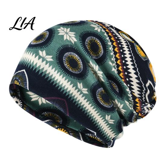 Retro Geometryczny Nadruk Bluza Damska Geometryczna Luźna Czapka, Codzienna Miękka Elastyczna Czapka Beanie Termiczna na Zimę, Ciepłe Nakrycie Głowy na Chemioterapię, Outdoor