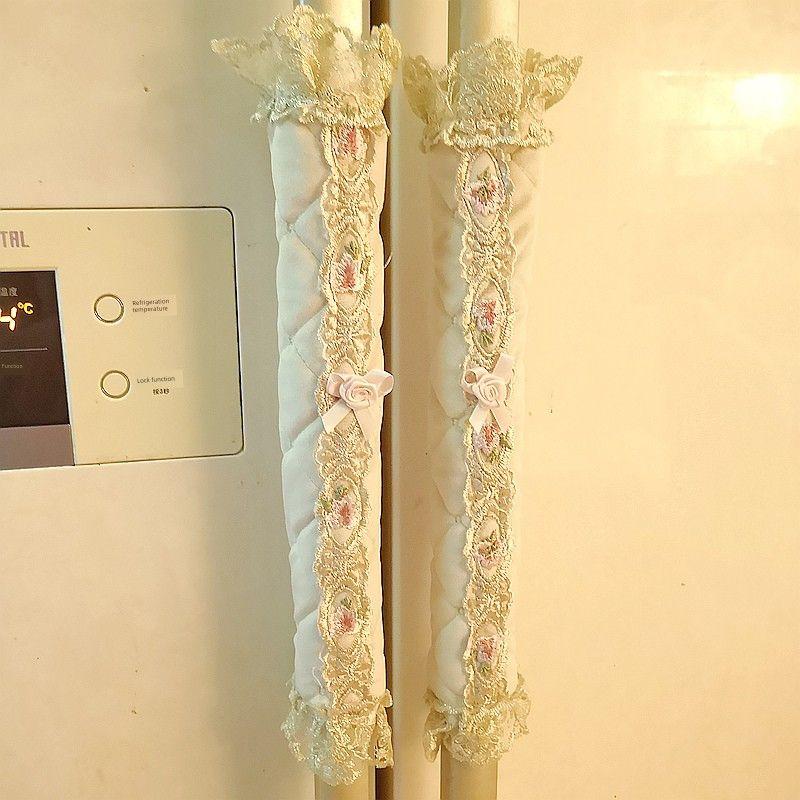 

Защитный чехол для ручки холодильника Двустворчатый Длинный Пара Тканевое Кружево Чехол для ручки дверцы Рукавицы для ручек холодильника Принцесса Fresh (M) small size Circumference 12 High 30