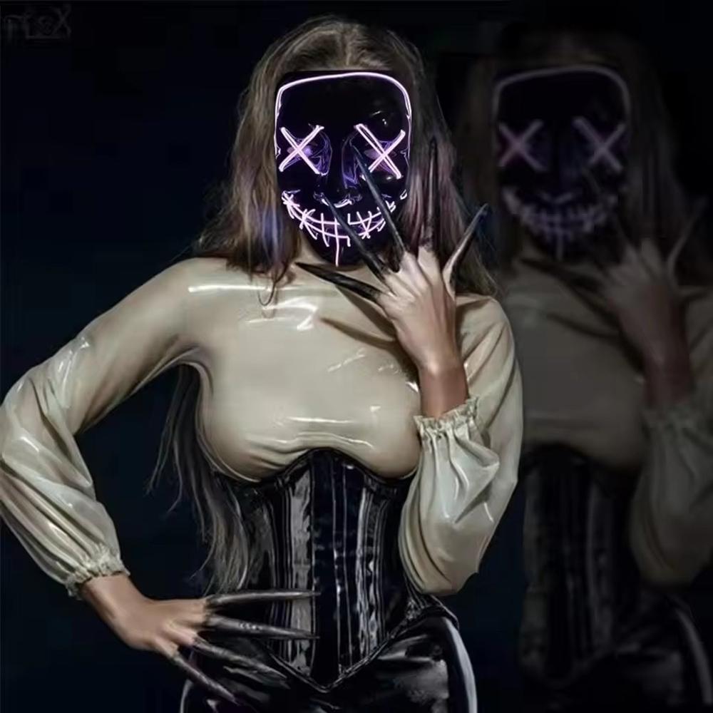 LED Dual Color Glowing Masks Halloween Letter V Horror Mask Role-Playing Carnival Cold Light Mask
