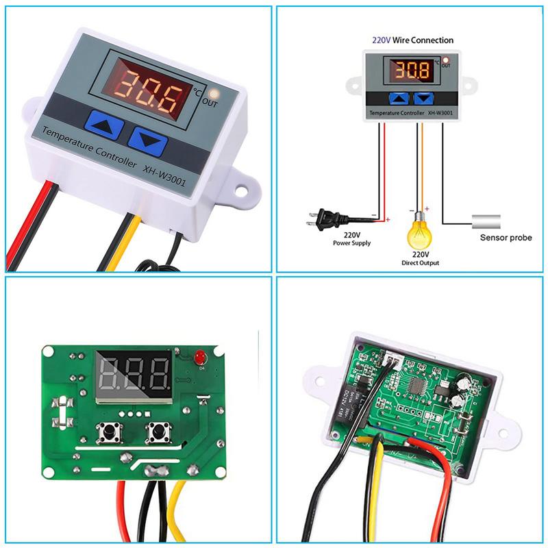 XH-W3001 1500W 220V Digital LED Temperature Controller Thermostat Control Switch With Waterproof Probe Range -50-110C
