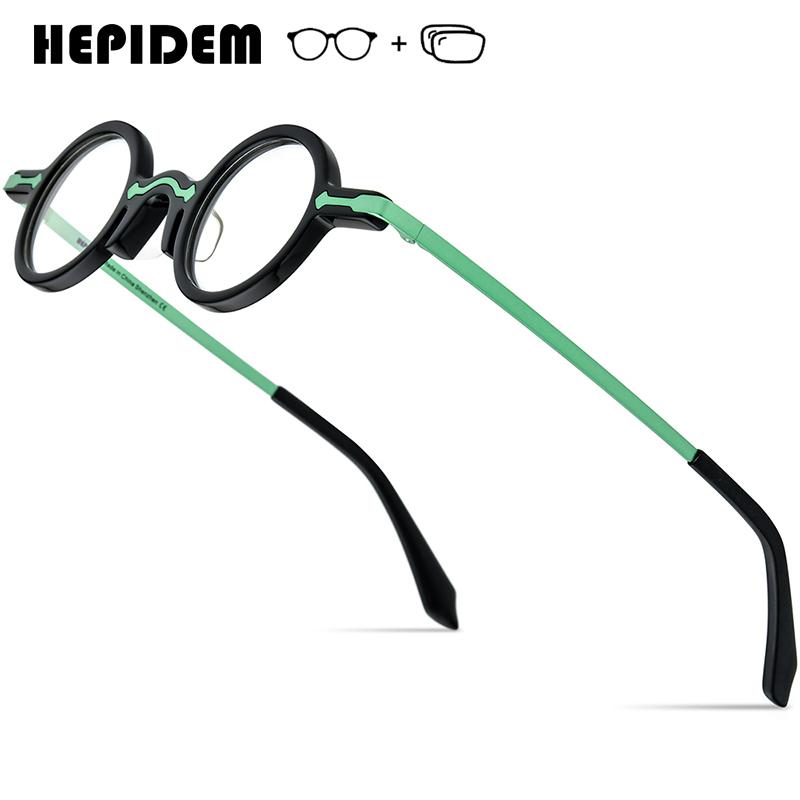 HEPIDEM Progressive Prescription Glasses Custom Anti Blue Myopia Optical Lenses Eyewear Men Women Acetate Small Round Eyeglasses