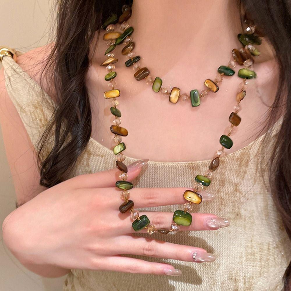 Colorful Long Necklace Bohemian Double Layers Necklace Fashion Antique Necklace  Women Girls