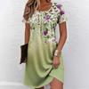Elegant Floral Pattern Women Mini Dresses Summer Short Sleeve Printed Plus Size Casual Comfortable Soft Dress