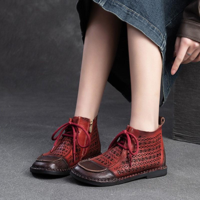 Fashion GKTINOO Women's Boots Sneakers Hollow Out Fashion Genuine Leather Shoes For Women 2025 New Spring Breathable Flat Ankle Boots