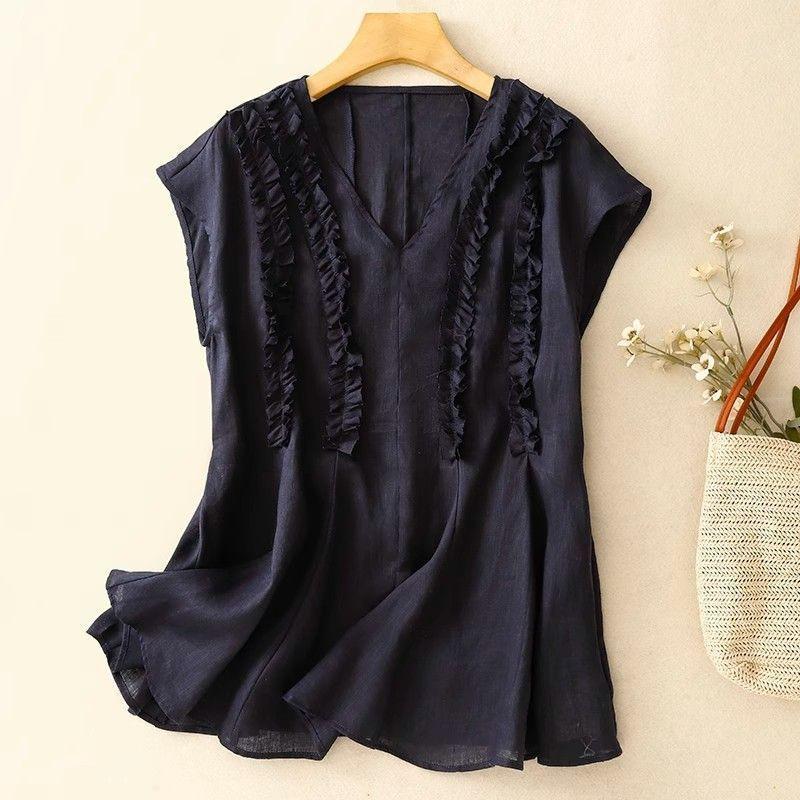 Blue V Neck Ruffled Sleeveless Casual Vest Top For Women M чёрный
