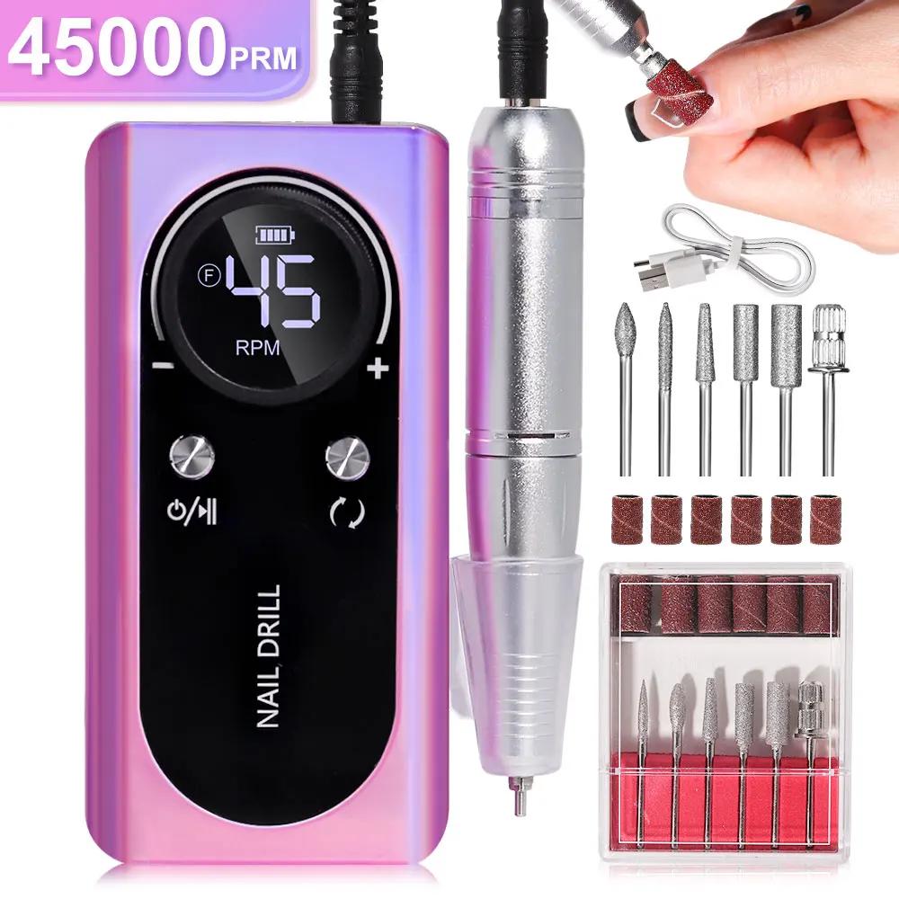 45000RPM Nail Drill Machine Portable Rechargeable Electric Nail File With HD LCD Display Professional Nail Art Polishing Machine Type-C разноцветный