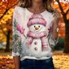 Top casual da donna con stampa natalizia e maniche a tre quarti