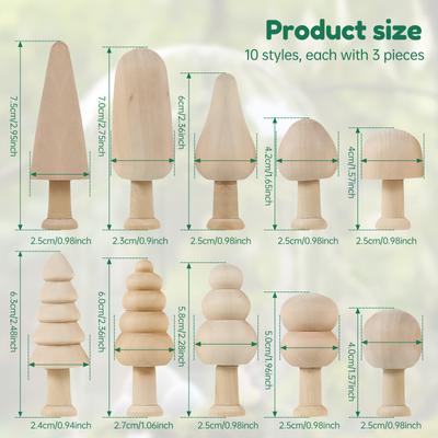 30/40Pcs Unfinished Wooden Trees Paint Color DIY Crafts Christmas Tree Unfinished Wood Mushroom Blank Painting Toy Xmas Gifts