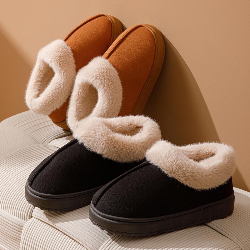 Couple Winter Fluffy Cotton Slippers, Indoor Non-Slip Warm Plush House Slippers for Men Women Home Use