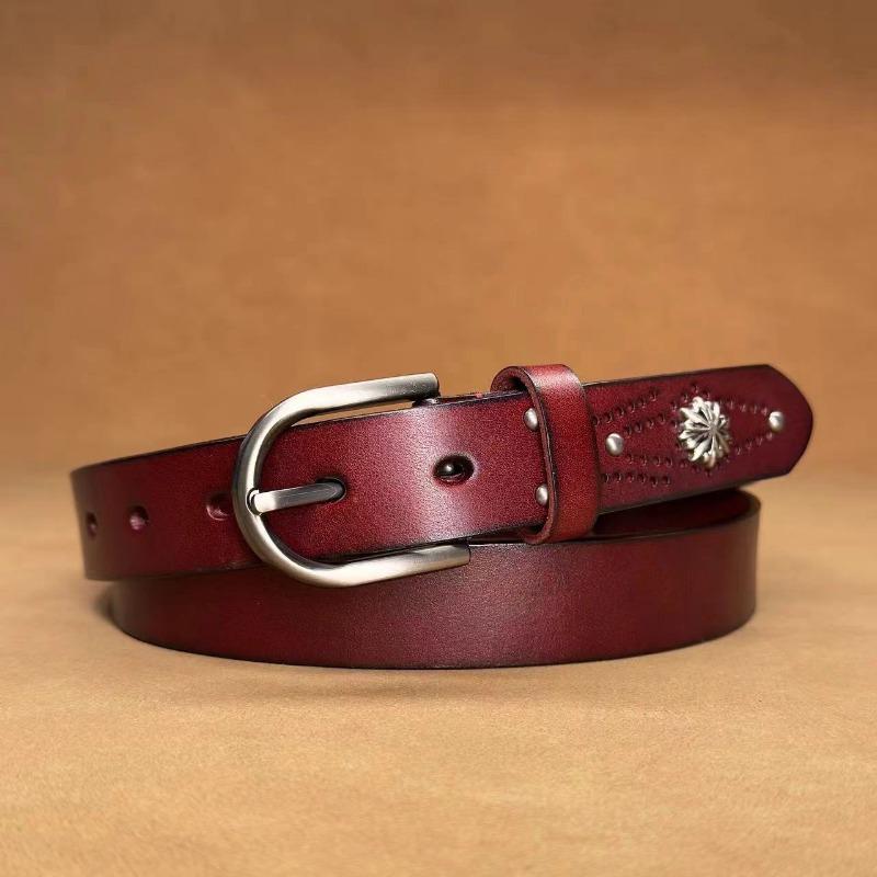 Rivet Women's Belt, First Layer Cowhide Fashion Casual Pin Buckle Belt, Genuine Leather Simple Belt