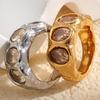 Hammered Finish Oval Zircon Ring Oval Cut Gold Plated Band Elegant Stainless Steel Ring  for Women