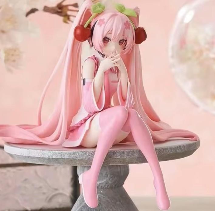 New Hatsune Miku Anime figure Pink dress PVC model action toys Cherry pink cherry blossom decoration collect gifts @