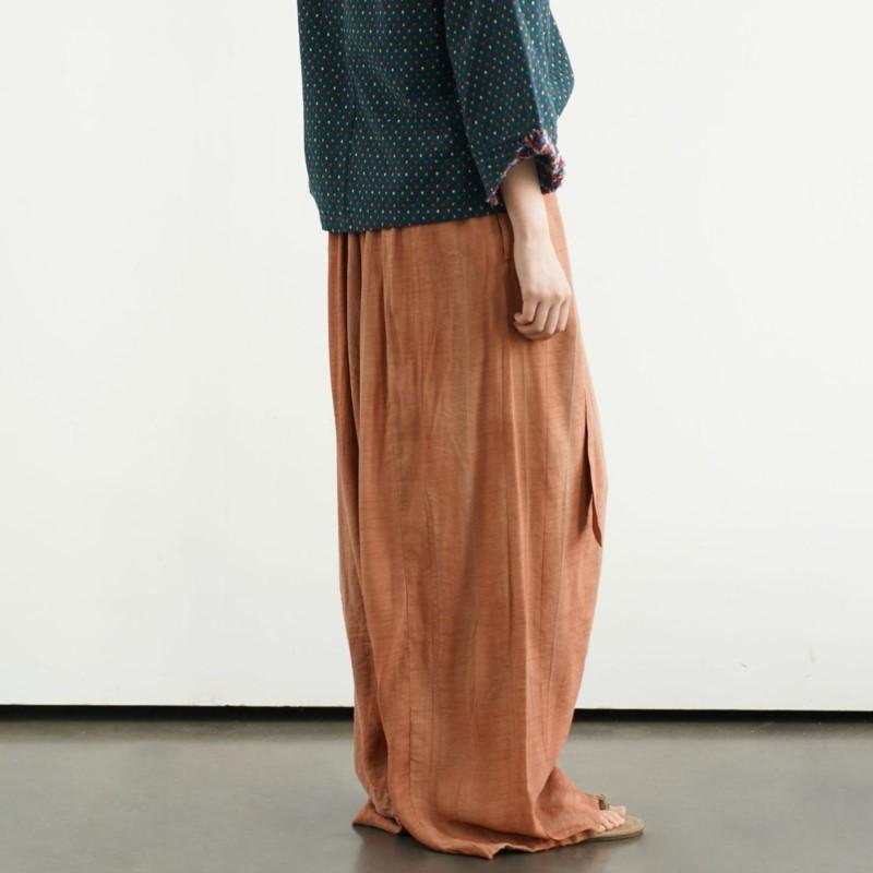 Johnature Women Vintage Pants Elastic Waist Solid Color Belt Trousers Summer Loose Pockets Long Pants