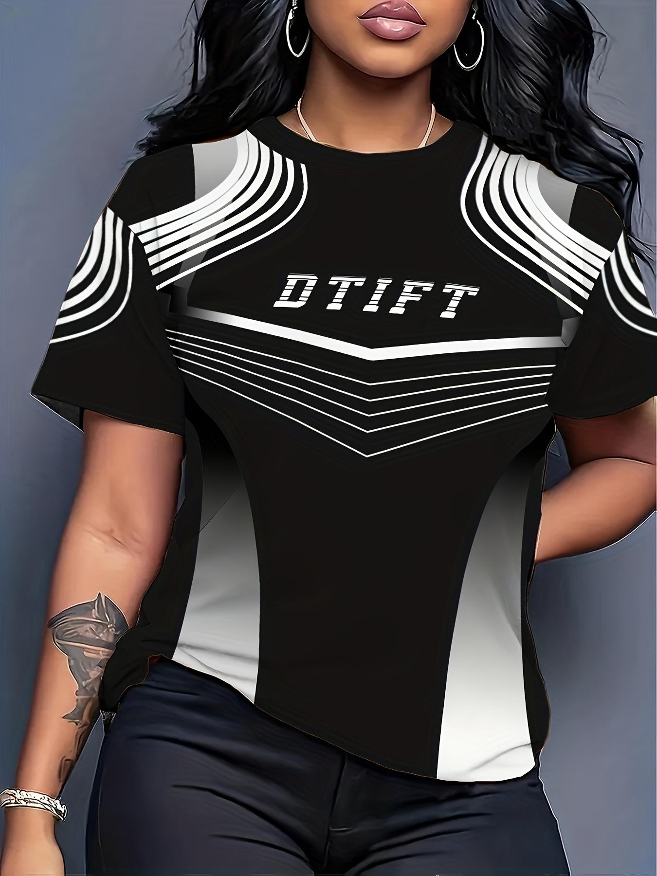 

Women s DTIFT Short Sleeve T-Shirt - Contrast Color Round Neck Blouse-Compatible Top Machine Washable Summer Casual Shirt Suitable for Outdoor Daily S