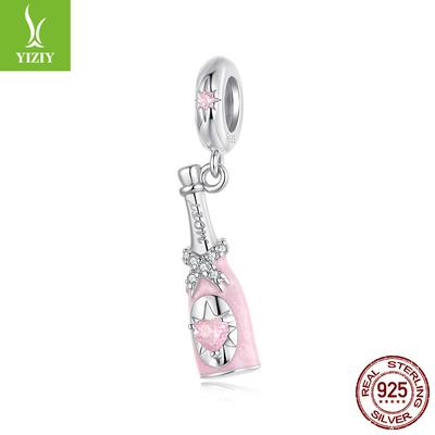 Ciondolo Romantico Rosa Champagne Argento Sterling S925 Accessori Dolce Fresco Versatile Fascino per Fai da Te Perline