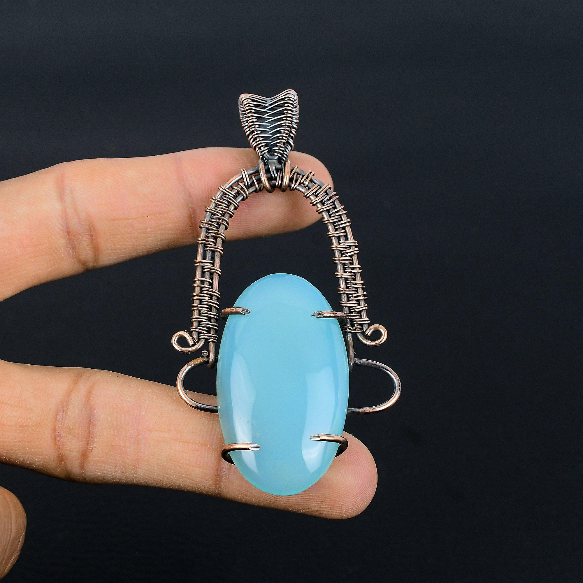 

Подвеска из халцедона, обернутая медной проволокой 999 пробы, Ювелирное изделие с подвеской из драгоценного камня ручной работы, Подарки для жены, Совершенно новая подвеска 2.55 Inches