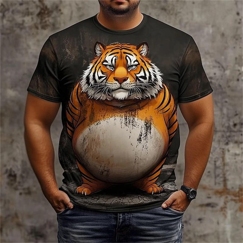 New Men's Animal Graphic T-shirt Summer Fun and Fashionable Short-sleeved Top Men's Loose Round-neck T-shirt Parent-child Outfit