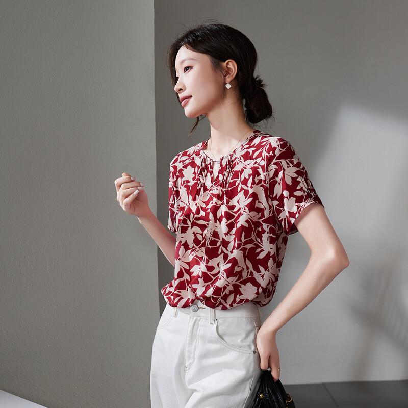 SOFSIL Women s Printed Silk Short-Sleeved Blouse M