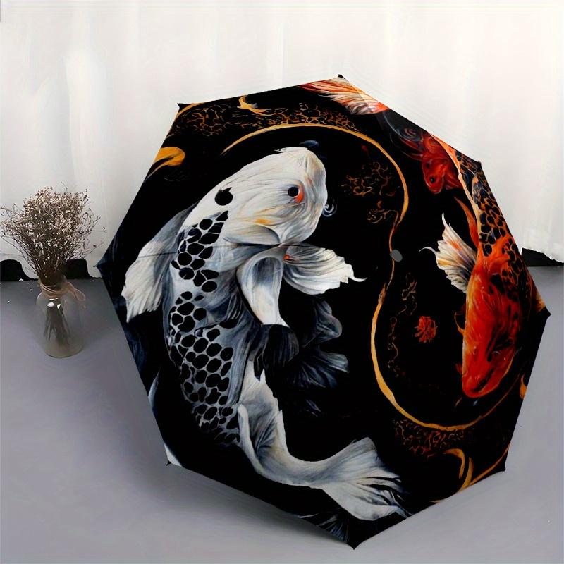 "Yin Yang Koi Fish Circular  Decor"Umbrella, Portable 3-Fold Compact Umbrella for Men & Women ES42