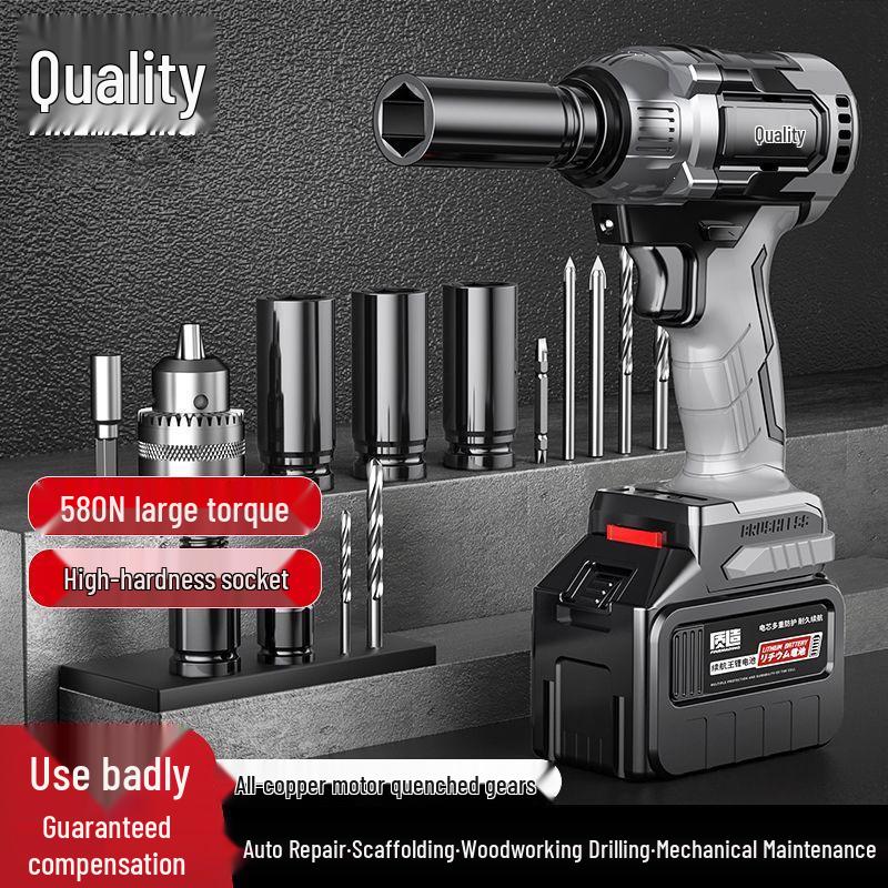 High Torque Brushless Electric Impact Wrench with Lithium Battery & Socket Rack for Auto Repair