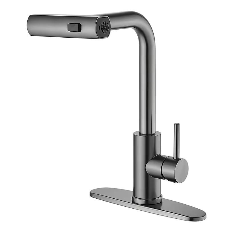 Hot Cold Water Mixer Tap with Pull Spray Waterfall Kitchen Faucet 360 Degree Rotation Single Handle