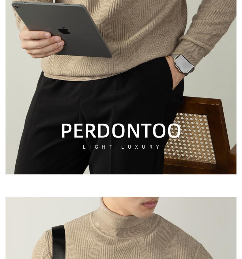 Men's Lazy Style High Neck Sweater - Lyocell Wool Blend Jacquard, Autumn Winter Warm Knitwear