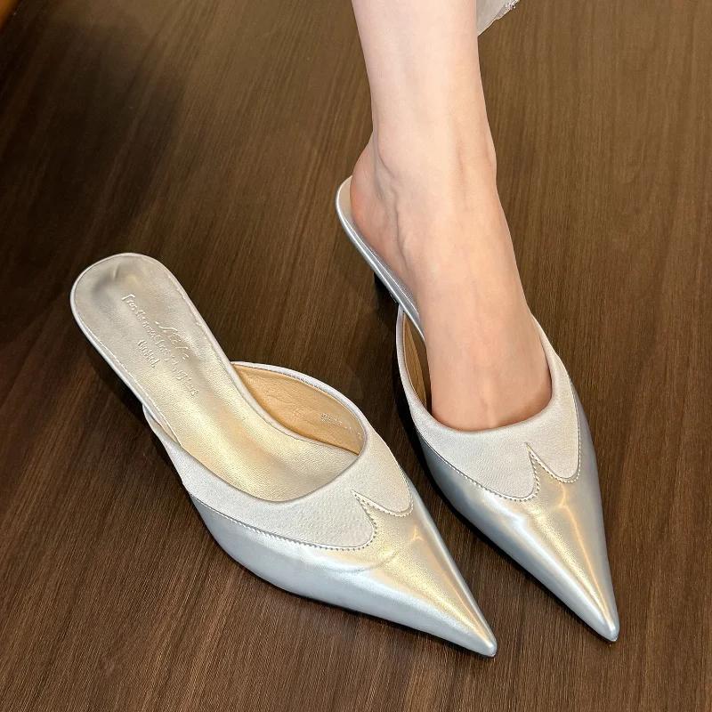 Mode Elegant Spitz Zehenbereich Transparentes PVC Herz High Heels Mules Slipper Schuhe Damen 2025 Schwarz Weiß Rot Schuhe Luxus Designer Pumps