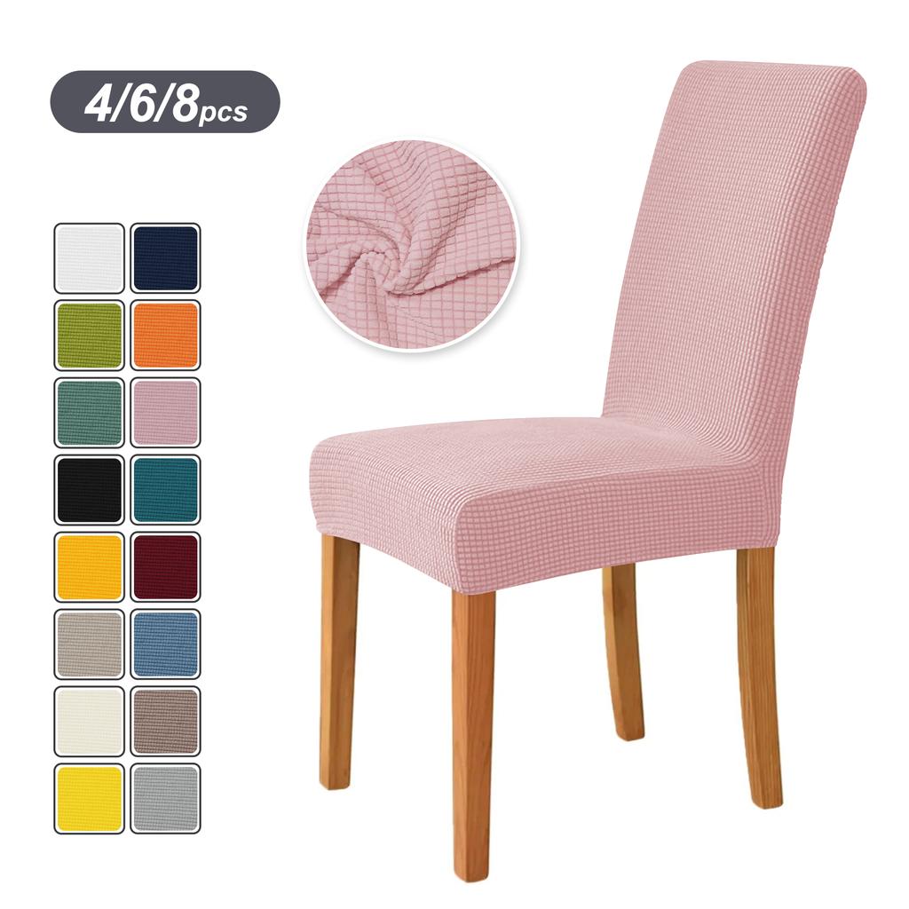 4PCS Stretch Dining Chair Covers Feature Textured Checked Jacquard Fabric High Back Chair Slipcover Thick Chair Protectors