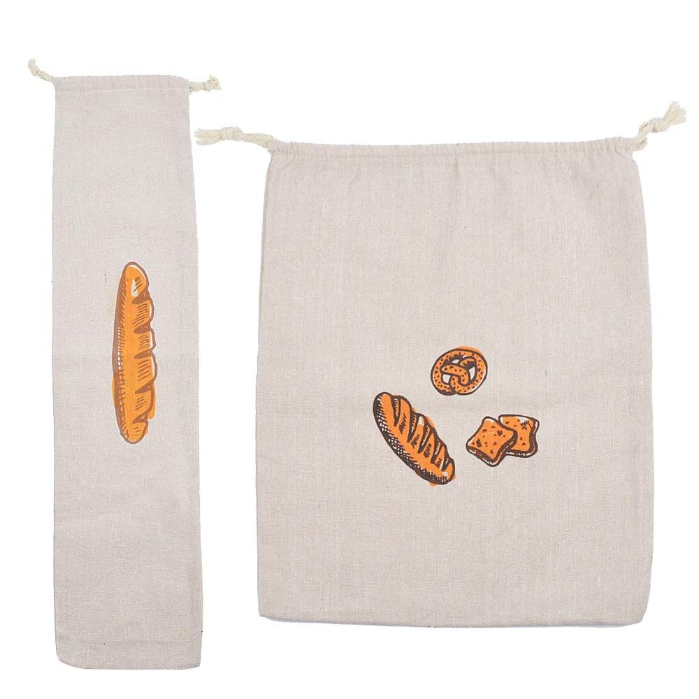Reusable Drawstring Linen Bread Bags Large Washable Storage Food Accessories Home Unbleached Kitchen Organizer