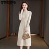 Women's Knitted Dress Autumn and Winter Trendy Mid-length Slim Sweater Dress Pure Color Half Turtleneck Knitted Shirt