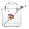 750ML Glass Purse Bag Shape Household Bar Ice Container with Straw &Handle Unique 2 In 1 for Juice Tea Cocktails Fish Tank Vase