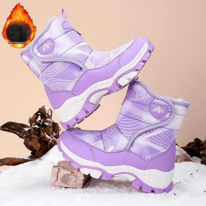 Wysokie śniegowce dziecięce z polarową podszewką: Antypoślizgowe Zimowe Buty ze Stalowymi Pazurami dla Chłopców i Dziewcząt