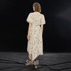 French Holiday Print Waist-Cinching Short Sleeve Dress