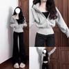 Women's Slimming Grey Hoodie Jacket - Versatile for Spring and Autumn