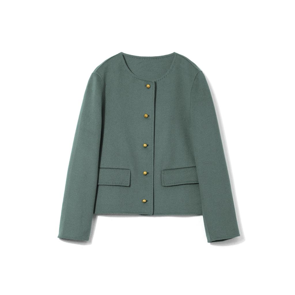 Sheep Wool Double-sided Woolen Coat Small Coat Single-breasted Short Round Neck Temperament Coat Women