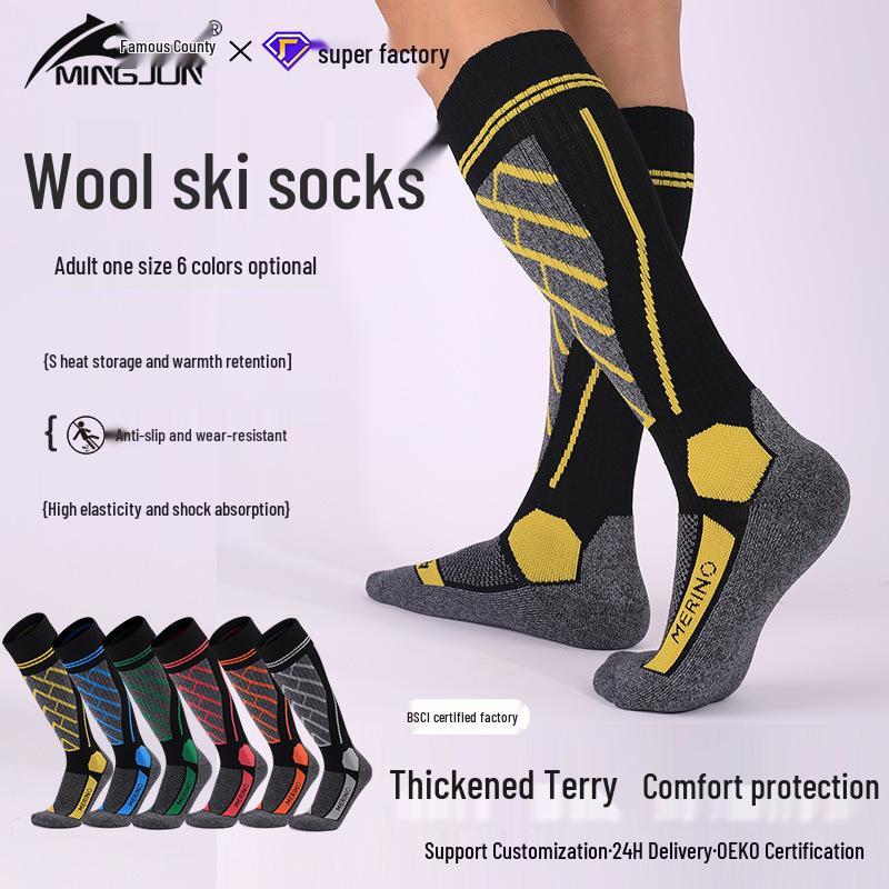 Merino Wool Knee-High Ski Socks: Thick, Warm, Non-Slip, Sweat-Absorbent for Men & Women.